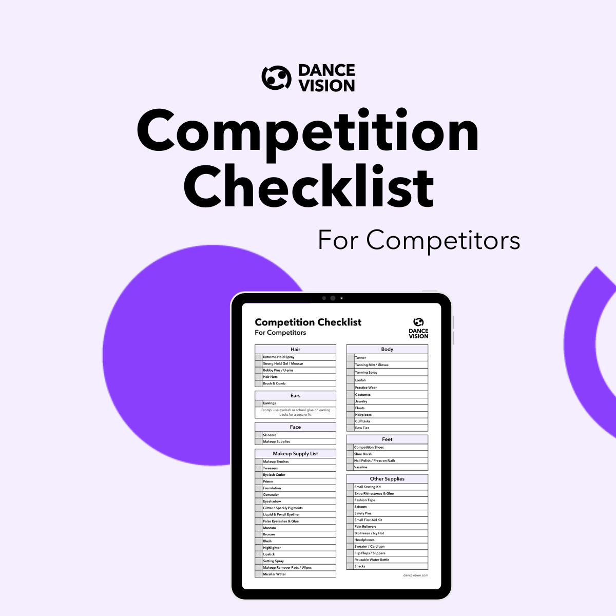 A free checklist for competitors of ballroom dance competitions.